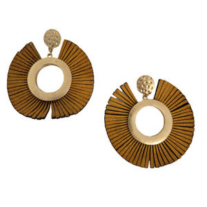 Women's Hammered Gold Fringe Hoop Round Shape Fashion Earrings